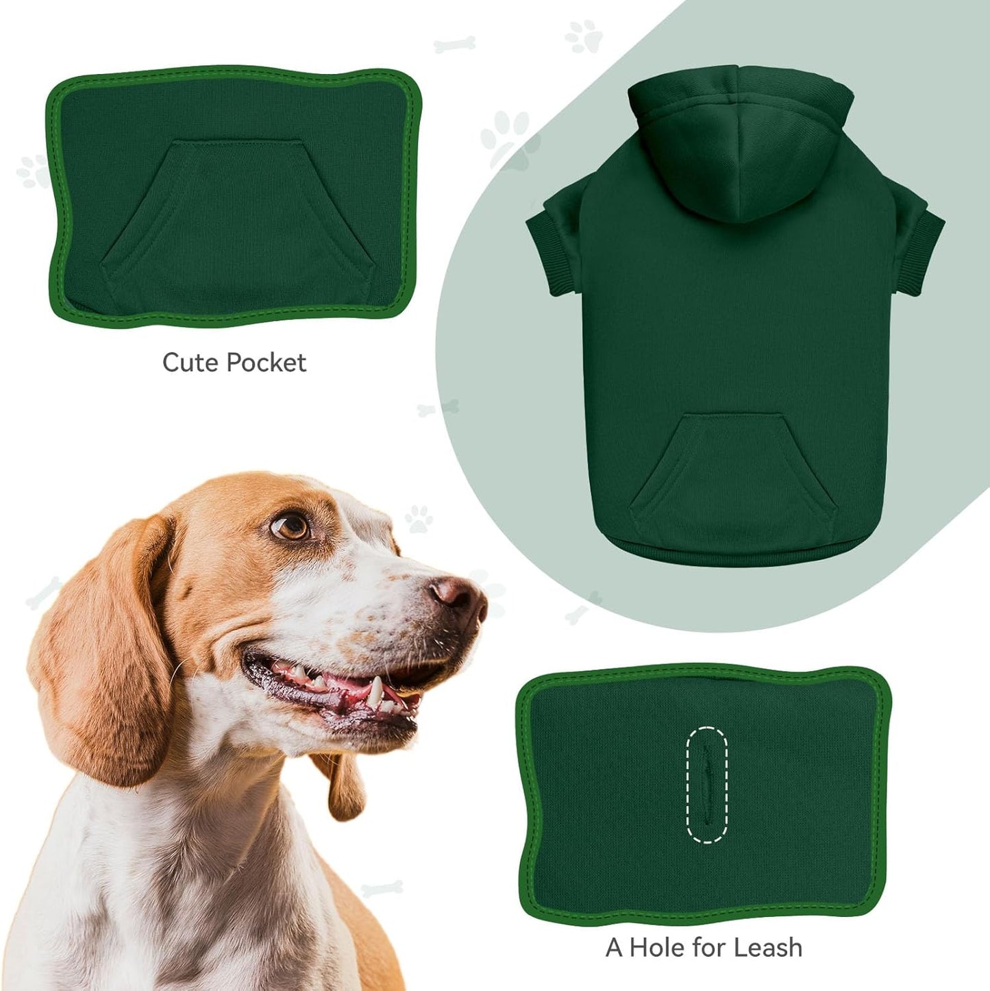 Dog Sweaters for Small Dogs Dog Hoodie Pet Sweater Solid Soft Brushed Fleece Pet Clothes Hoodie Sweatshirt with Pocket(Green-S)