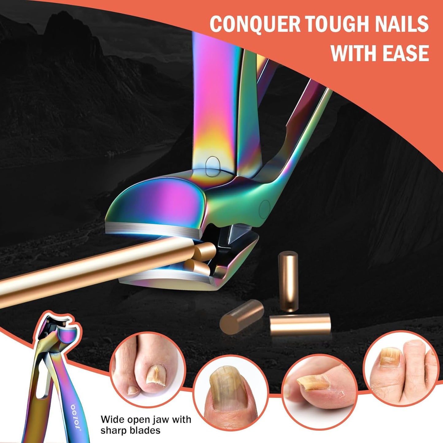 BEZOX Ergonomic Angled Head Thick Toenail Clipper for Seniors - Large Nail Clippers for Thick and Ingrown Nails with Metal Nail File, Premium Nail Cutter Fingernail Clipper for Men and Women - Rainbow