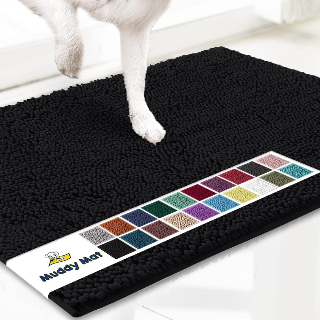 Muddy Mat® AS-SEEN-ON-TV Highly Absorbent Microfiber Door Mat and Pet Rug, Non Slip Thick Washable Area and Bath Mat Soft Chenille for Kitchen Bathroom Bedroom Indoor and Outdoor - Black XXL 60"X48"