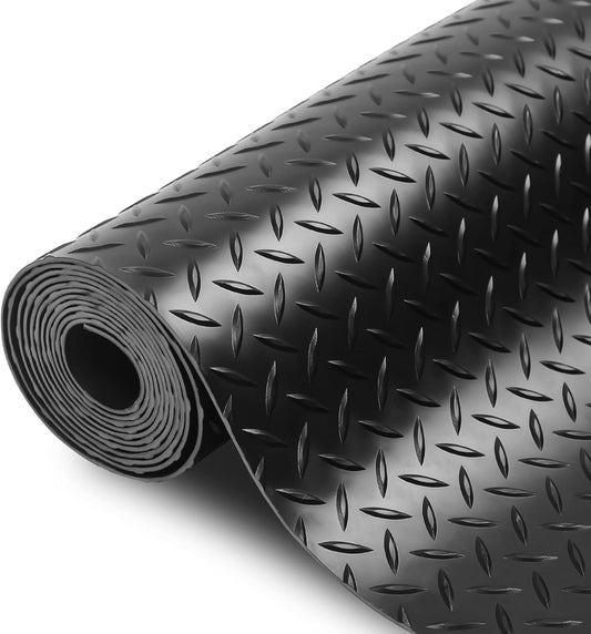 SEAL 4 x 6 Ft Premium Garage Floor Mat, Solid 2.8mm Thickened Black Commercial Grade Heavy Duty Parking Mat for Garage Floor, Golf Cart, Water/Stain Resistant Floor Runner (Embossed Diamond Plate)