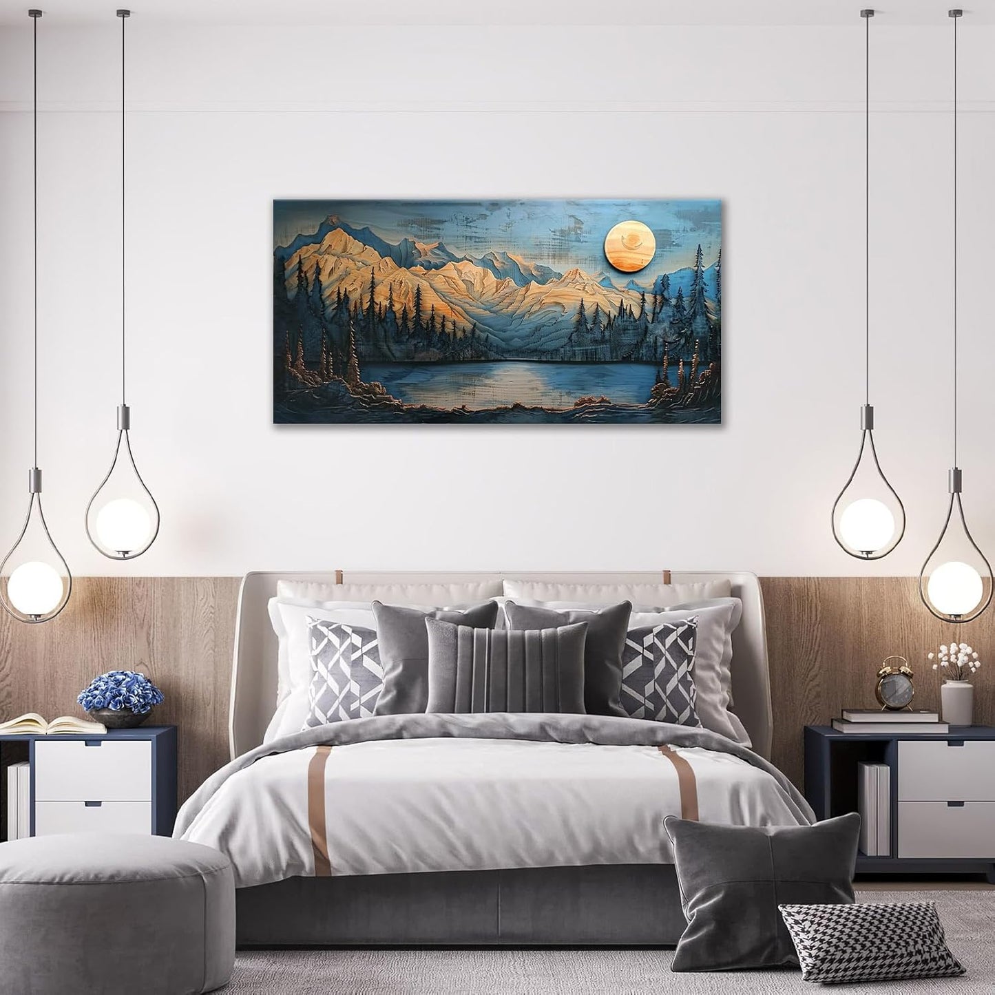 Extra Large Wall Art Mountain Forest Canvas Living Room Cabin Country Pictures Framed Prints Oversize Wall Decor Big Painting Artwork for Bedroom Dining Office Home 60"x30"