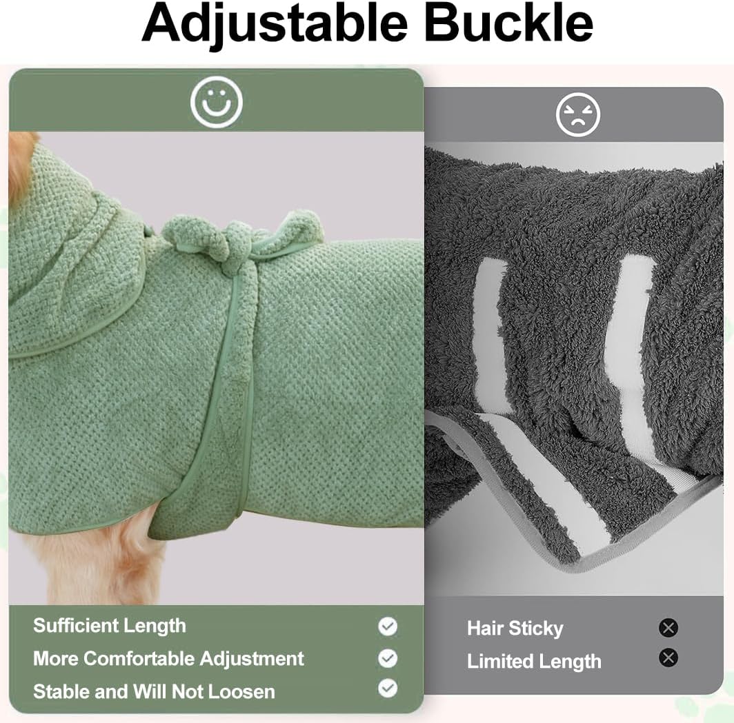 Medium to Large Size Dog Bathrobe, Quick Drying Super Absorbent Used for After Bathing, Warm Dog Towels, Adjustable Hoodies and Belts for Pet Dogs Bath Clothes Products (Green Jacquard, 4XL)