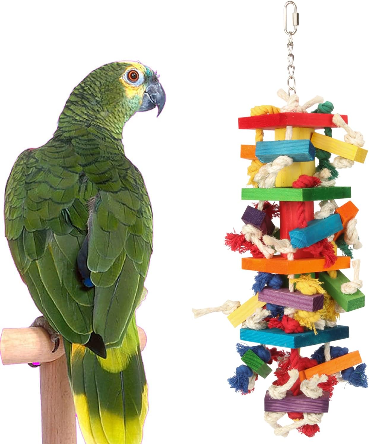 GATMAHE Macaw Toys, Extra Large Parrot Toys, Bird Toys for Parrots African Grey, Amazon Parrots, Parakeet Natural Wooden Block Toy for Climbing, Chewing, Unraveling and Preening (Large)