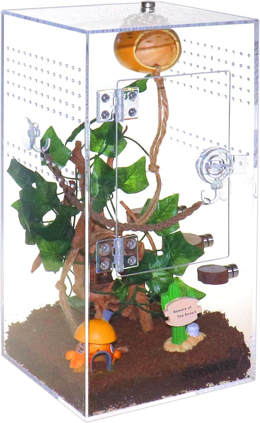 Spider Terrarium Kit, Jumping Spider Enclosure with Hideout, Rope Bridge, Ledge Ladder, Micro Habitat Terrarium for Small Tree Dwelling Reptiles, Arboreal Tarantula Enclosure (6x6x12 Inches)
