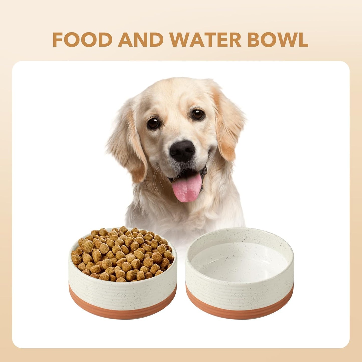 Ceramic 8.2inch Dog Bowl for Large Breed Dogs, Anti-Slip and Weighted Pet Food and Water Dishes(Single Bowl, Vanilla White)