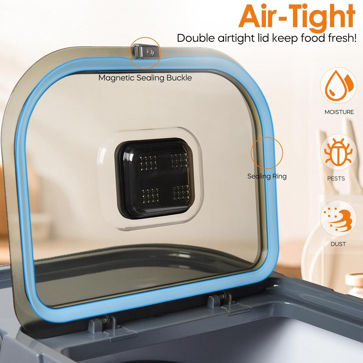 35lbs Dog Food Storage Container, Collapsible Dog Food Container, Wheels, Handle, Airtight Pet Food Storage Container, Scoop, 2L Small Dry Food Pail For Dog Cat Bird Food