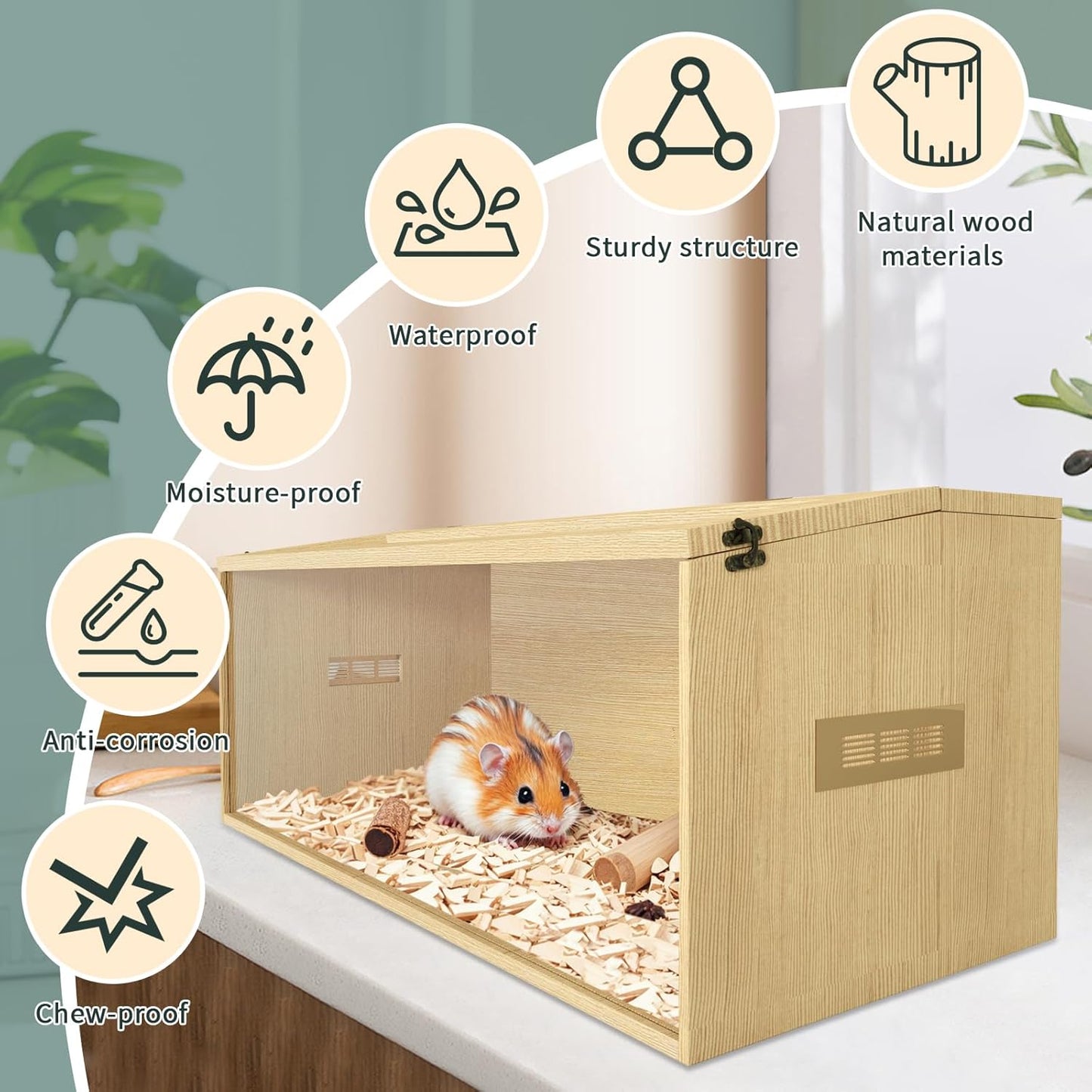 Large Hamster Cage 48", Top Opening Lockable Roof, Gerbil Cage with Ventilation Window, Dwarf Hamster Cages and Habitats, Chewproof Syrian Hamster Habitat Enclosure, (Wooden, 48" L x 20" W x 20" H)