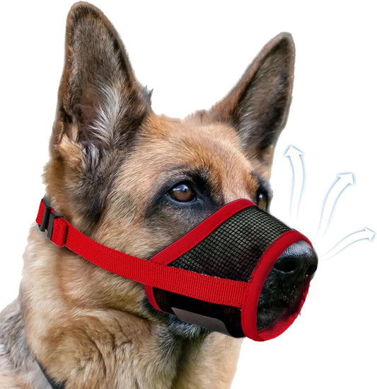 Dog Muzzle, Soft Air Mesh Muzzle for Small Medium Large Dogs Anti Biting Barking Chewing, Breathable Drinkable Adjustable Loop Pets Muzzle for German Shepherd Husky Labrador Retriever (Red,XL)