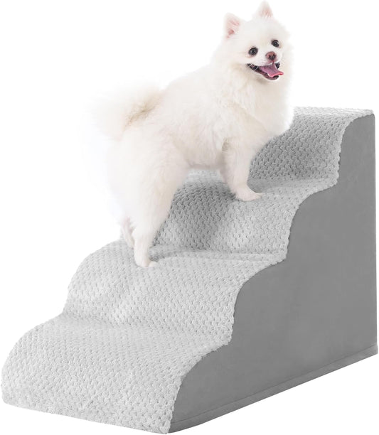 MIHIKK Dog Stairs Ramp, Curved 4-Step Dog Steps for Small Dogs and Cats, Pet Stairs for High Beds and Couch with Anti-Slip Washable Cover and Durable High Density Foam, Grey