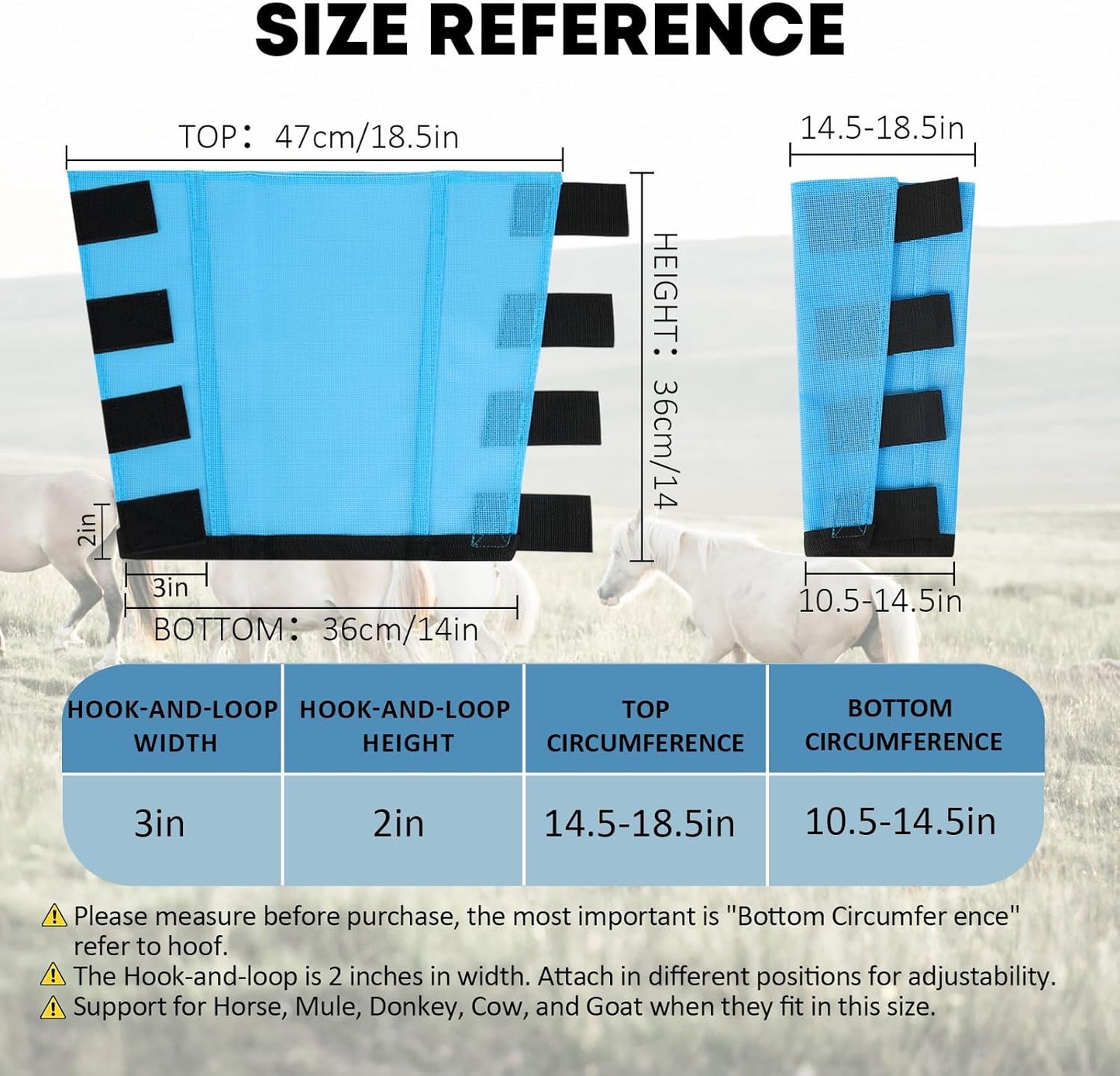 Premium 4-Pack Horse Fly Boots & Leggings Loose-Fit Fine Mesh with Stay-On Fasteners, Support Strips & Anti-Stomp Design Breathable Non-Slip Protection Leg Wrap (Large) Sky - Blue