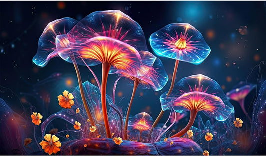 Flower Aquarium Background Modern Style Bluebell Blooming Flower Floral Design Terrarium Background Mysterious Elegant Glowing Fantasy Flower Fish Tank Backdrop Poster Decorations Vinyl 24x16in