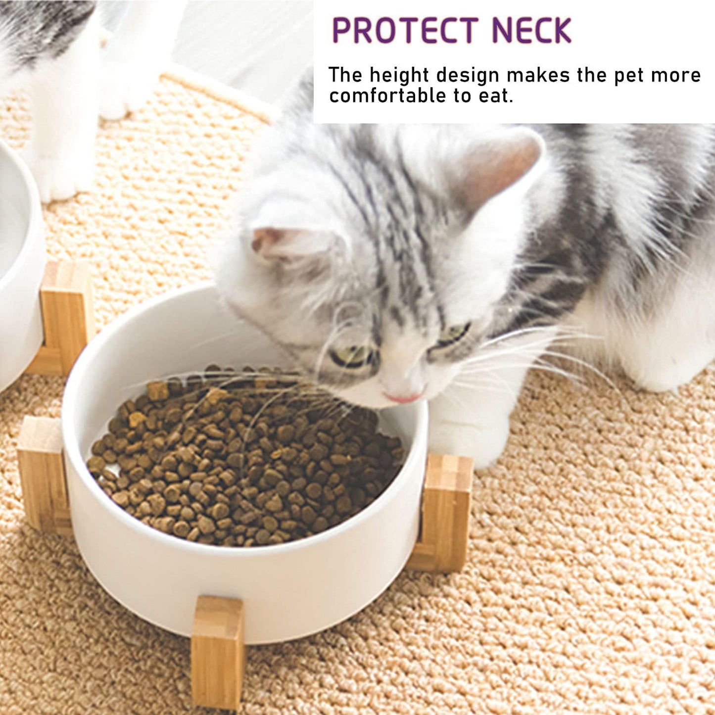 Petygooing Ceramic Dog Cat Bowl Set with Stand, Pet Dog Food and Water Dish,Medium Pet Bowls Anti Slip Set of 2 Cat Bowls-White Pet Food Bowl- Small Medium Size Pet (28 OZ /3.6 Cups)