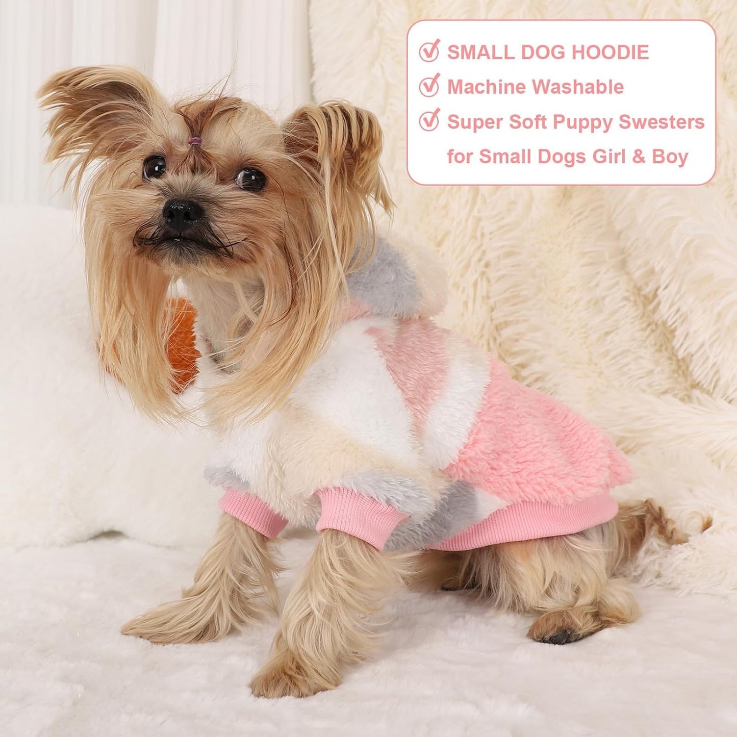 Medium Dog Sweater for Small Dogs Hoodies,Winter Clothes Boy Girl Male Female,Warm Fleece Hoodies Pet Coat Apparel Outfit (Medium, Pink