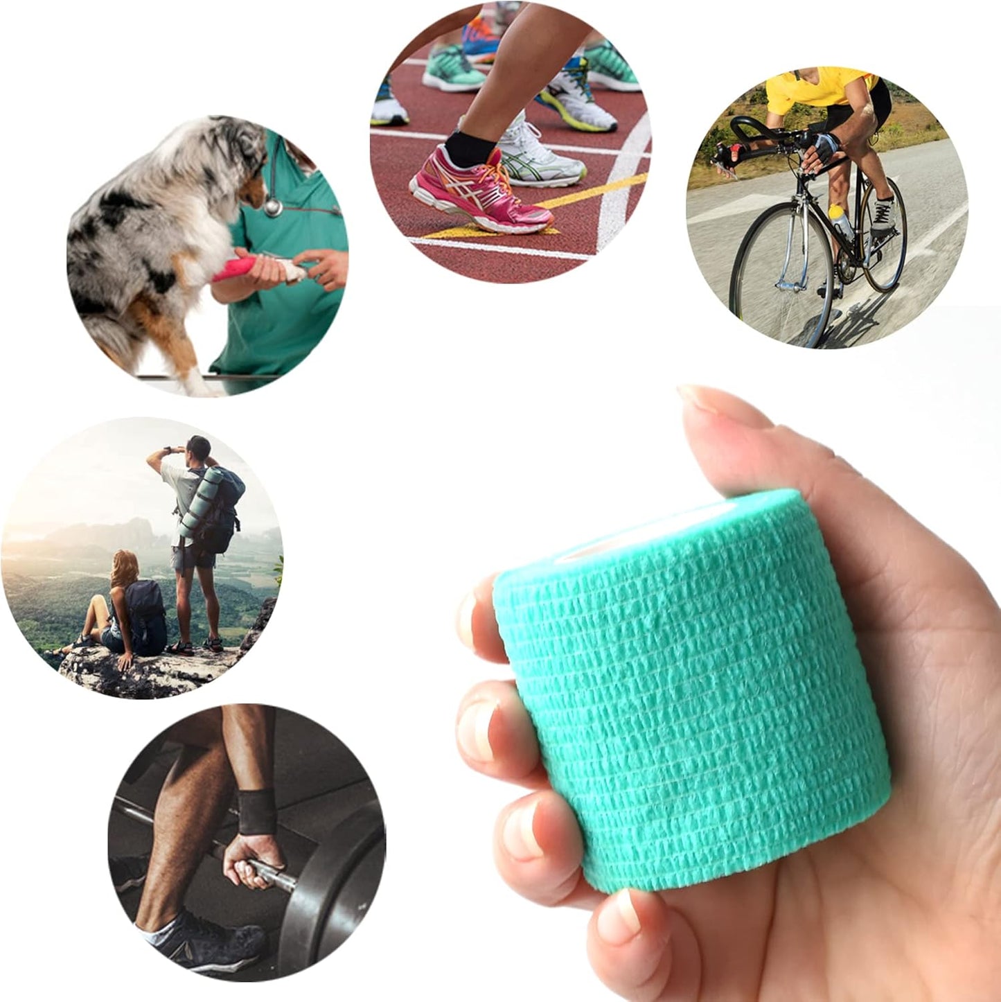 9 Pack 2" x 5 Yards Self Adhesive Bandage Wrap Self Stick Wrap for Ankle, Wrist, Finger, Sports, Breathable Cohesive Vet Tape for Pets (Middle Green)