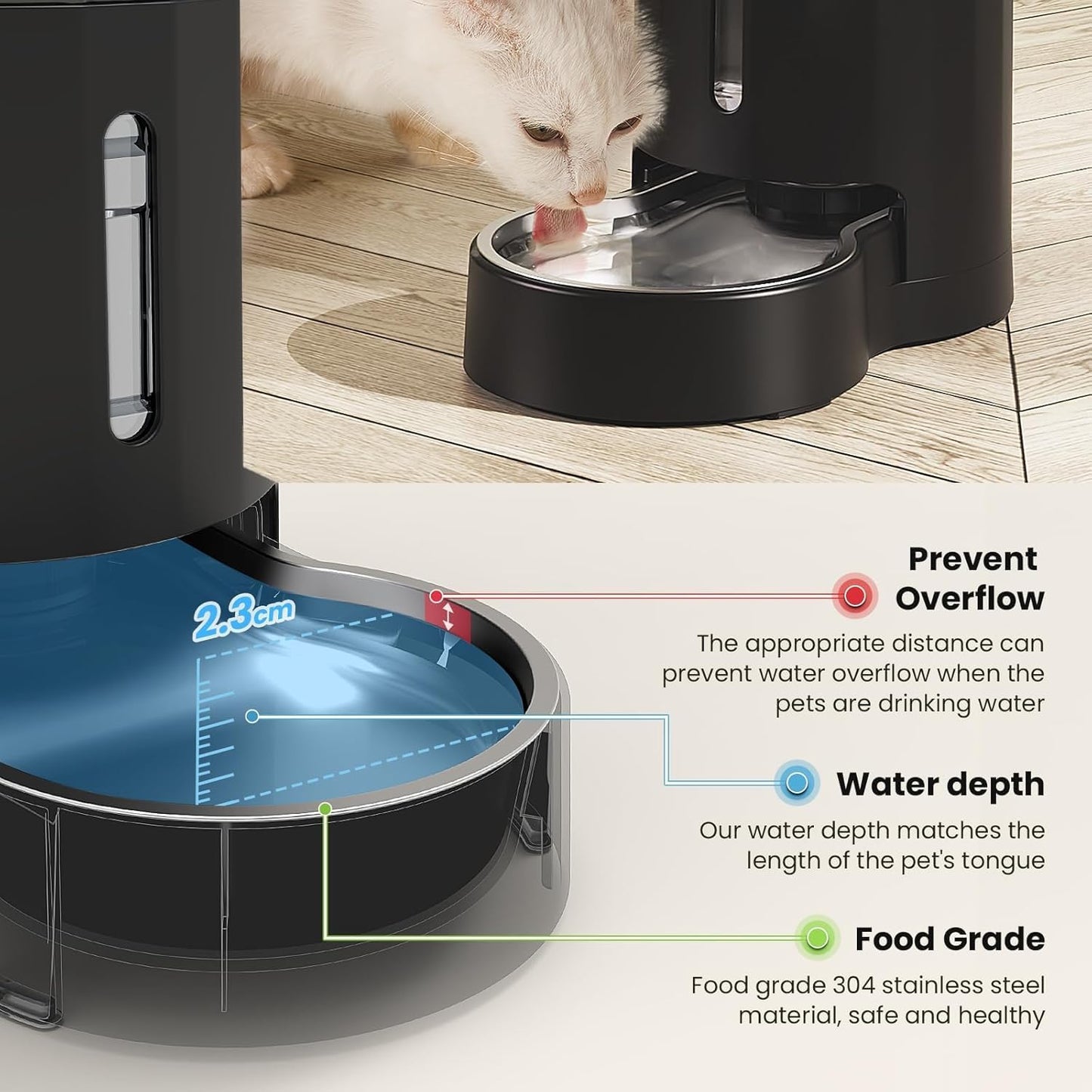 CZPET Automatic 4L/135Oz/1Gal Cat Water Dispenser with Stainless Steel Bowl, Gravity Waterer for Small Medium Dog Puppy Kitten (Black)