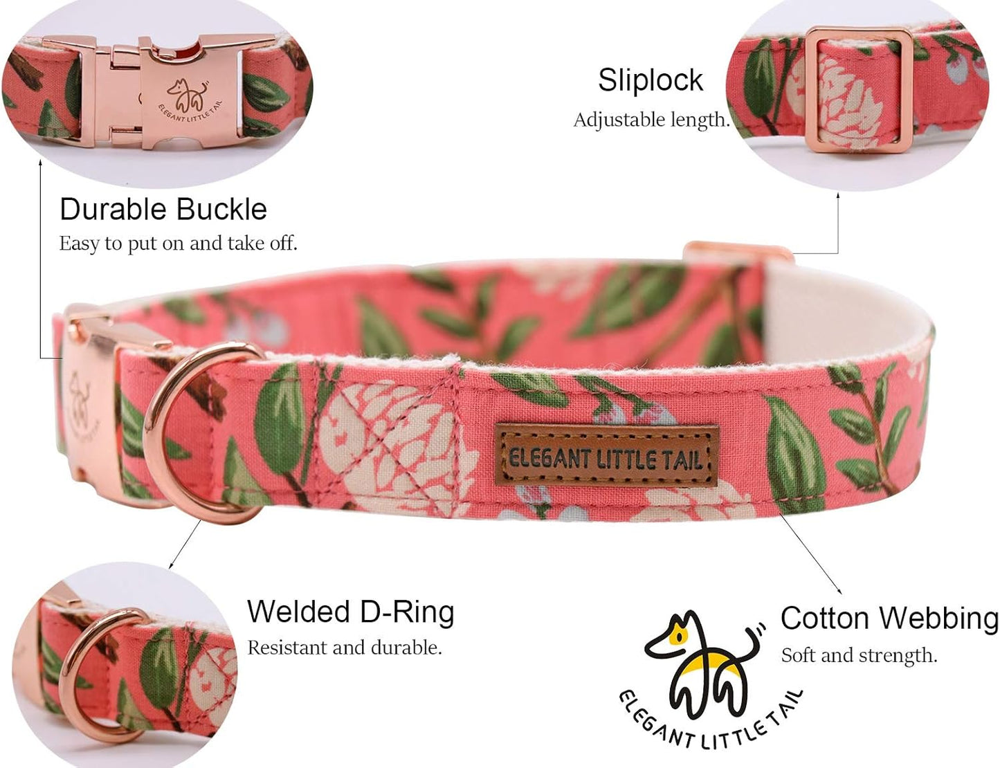 Elegant little tail Dog Collar with Bow, Cotton & Webbing, Bowtie Dog Collar, Adjustable Dog Collars for Small Medium Large Dogs and Cats