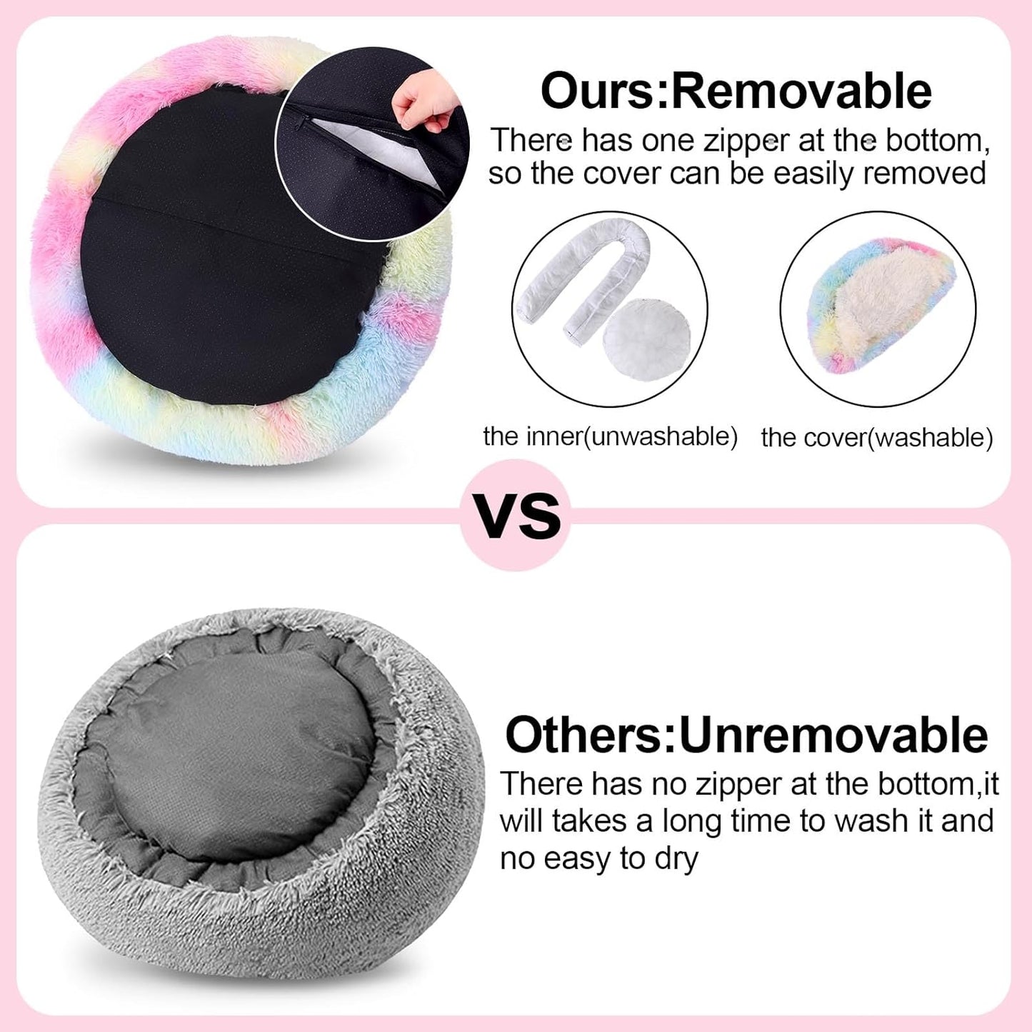 Calming Dog Beds & Cat Cave Bed with Hooded Cover,Removable Washable Round Beds for Small Medium Pets,Anti-Slip Faux Fur Fluffy Coved Bed for Improved Sleep,Fits up to 15/25 lbs(Colorful,S)
