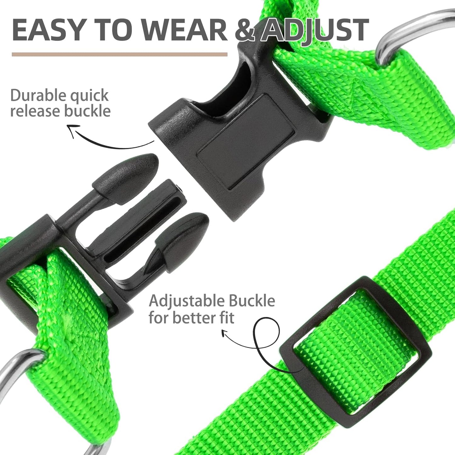 PUPTECK No Pull Dog Harness Soft Adjustable Basic Nylon Step in Puppy Vest Outdoor Walking with ID Tag, Green, XS