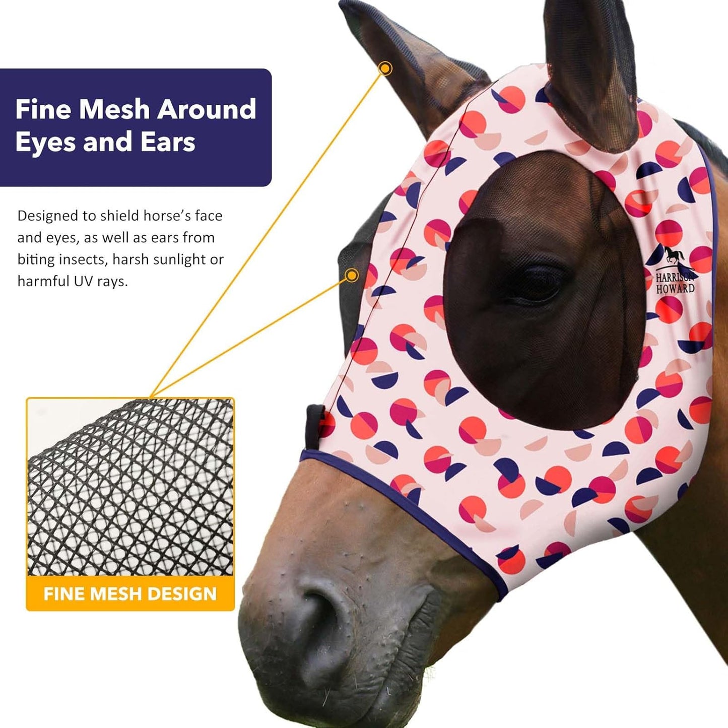 Harrison Howard Super Comfort Stretchy Fly Mask Large Eye Space with UV Protection Soft on Skin with Breathability Weaving Dots M