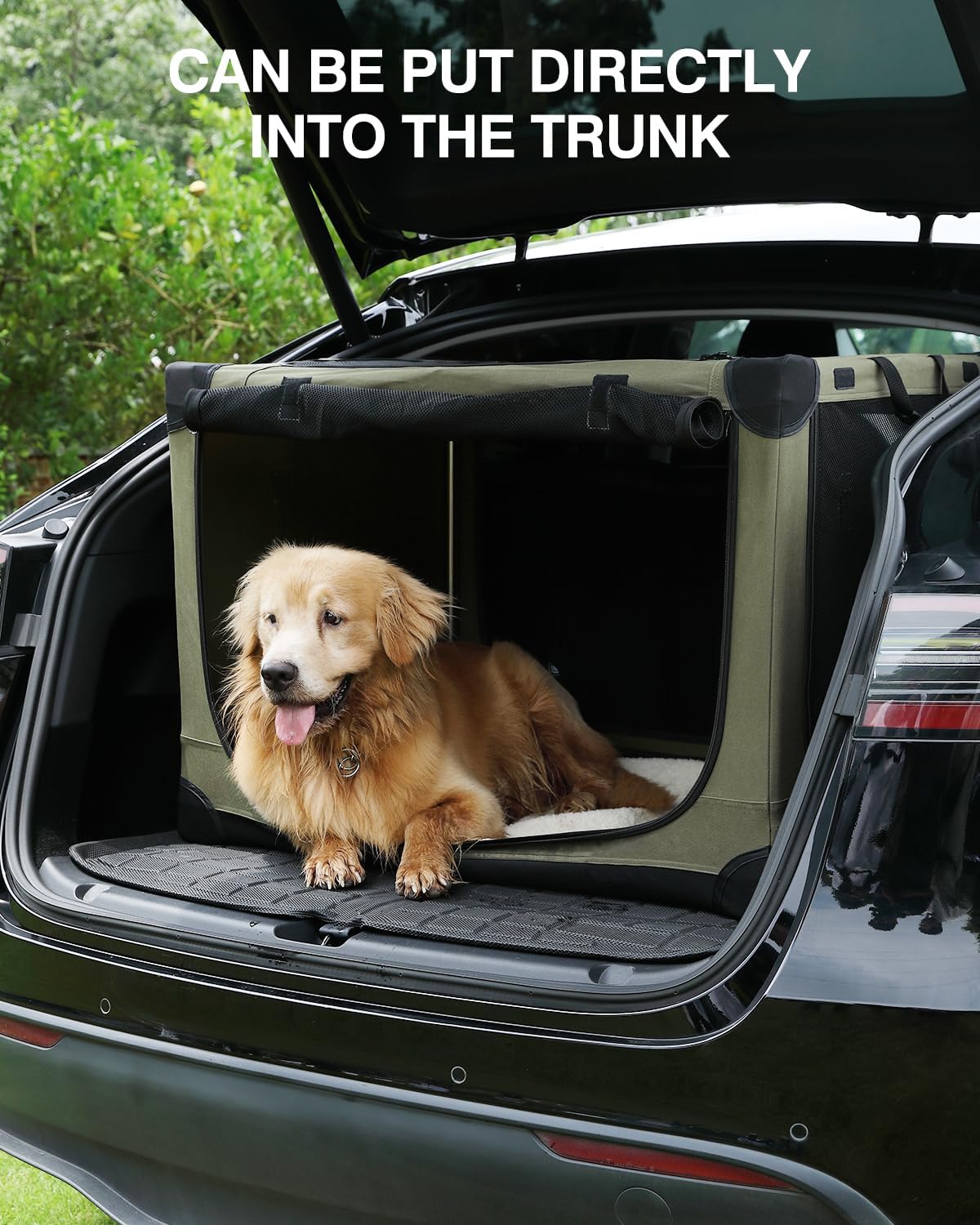 30-Inch Collapsible Travel Dog Crate, Portable 4-Door Soft Kennel for Medium to Large Dogs, Durable Mesh Windows, Indoor/Outdoor Use, Foldable, with Storage Bag (Green)