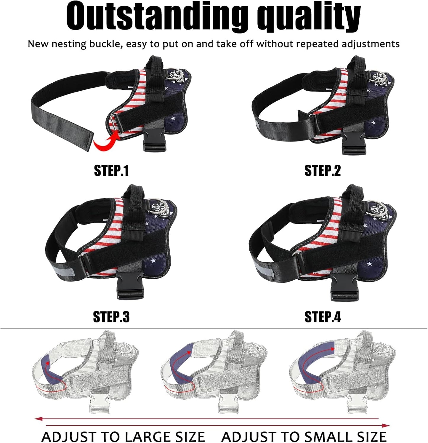 Bolux Dog Harness, No-Pull Reflective Dog Vest, Breathable Adjustable Pet Harness with Handle for Outdoor Walking - No More Pulling, Tugging or Choking (Flag, Large)