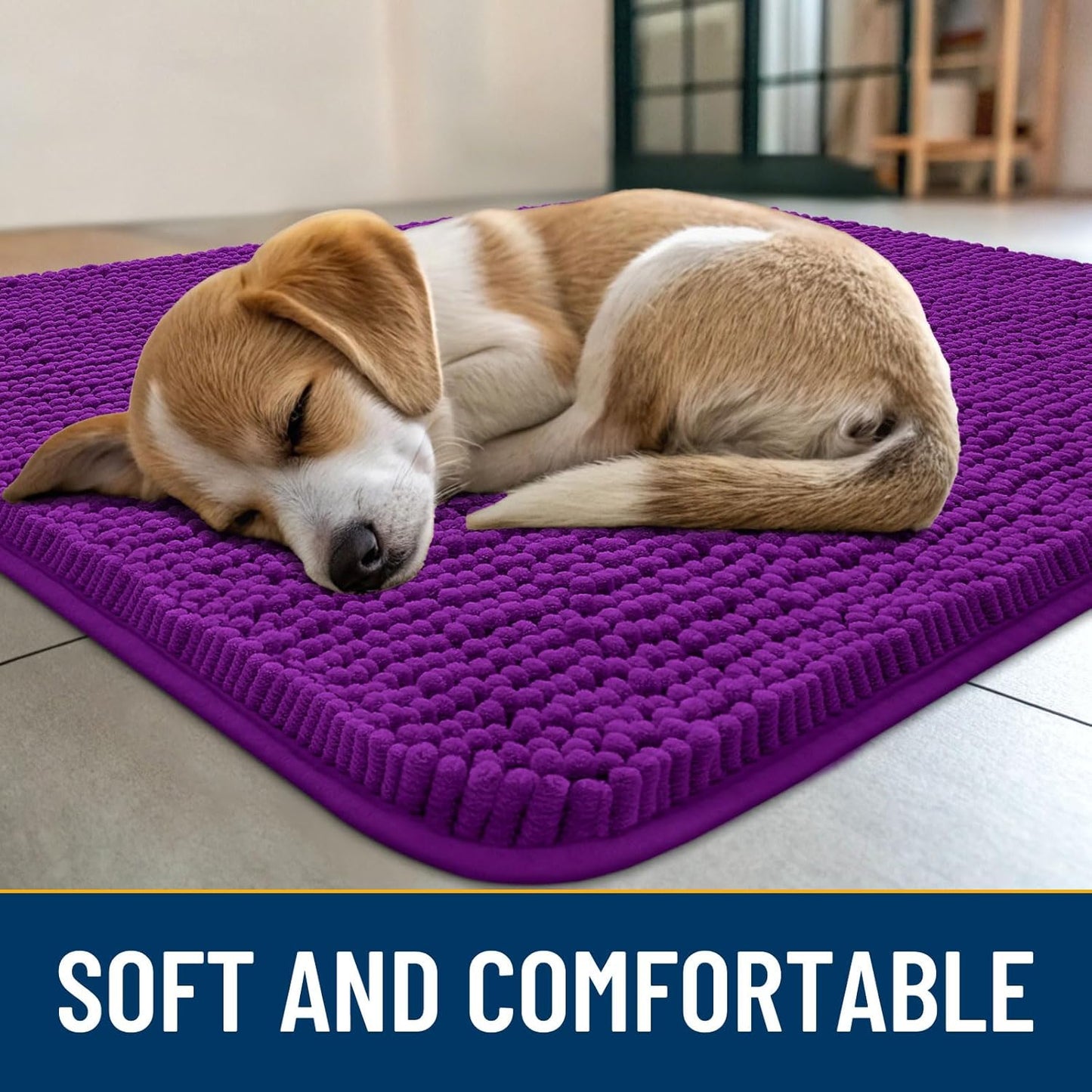 Smiry Dog Door Mat for Muddy Paws 30x20, Absorbs Moisture and Dirt Doormat, Non-Slip Washable Quick Dry Chenille Front Door Mat Indoor Entrance, Entryway Carpet for Inside Floor, Purple