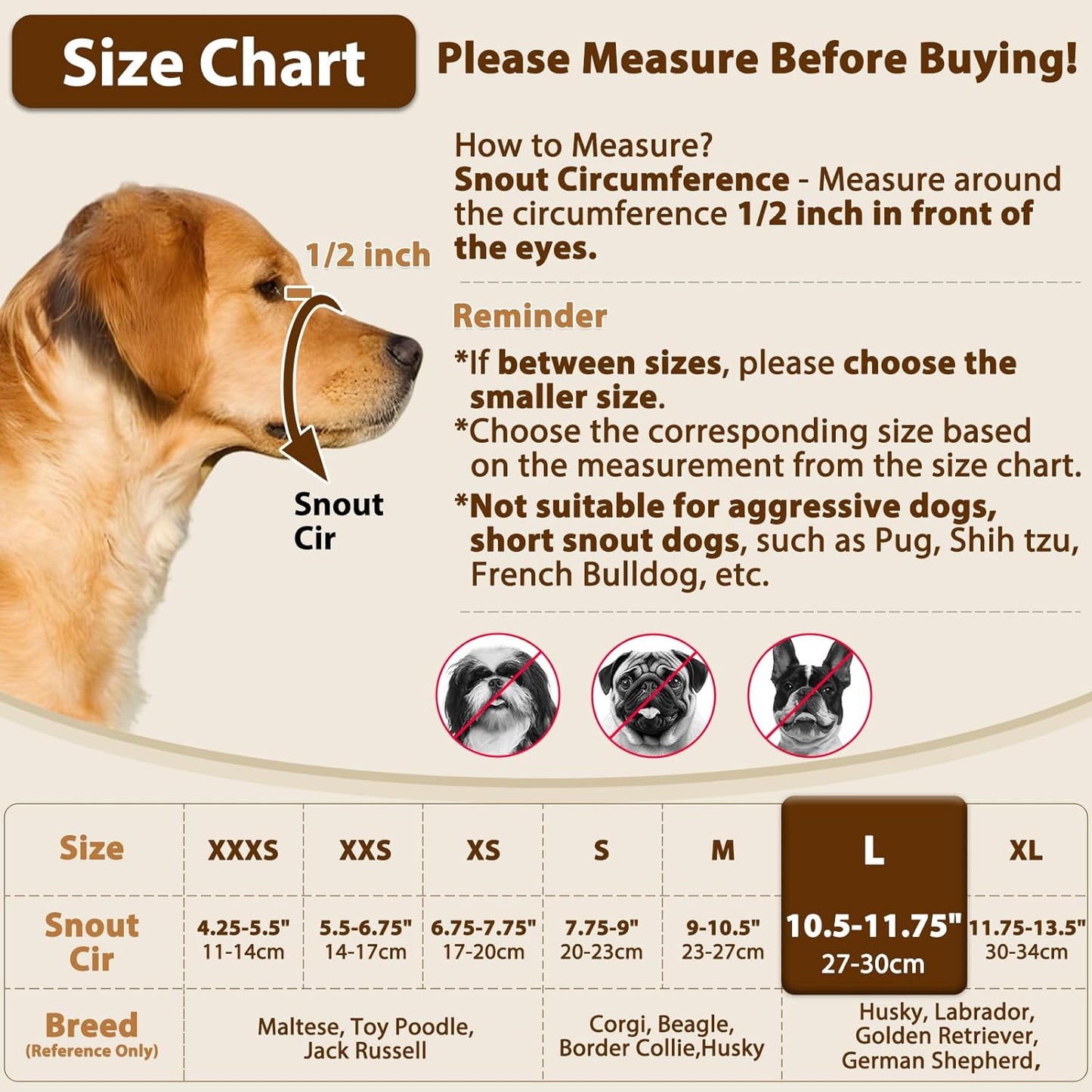 Crazy Felix Nylon Dog Muzzle for Small Medium Large Dogs, Air Mesh Breathable and Drinkable Pet Muzzle for Anti-Biting Anti-Barking Licking (L, Beige)