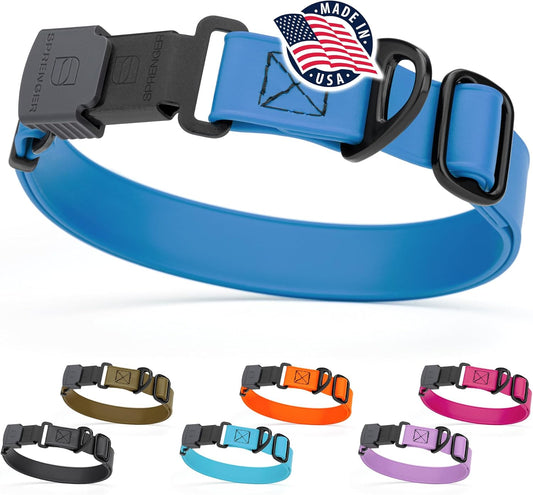 Dogline Biothane Waterproof Dog Collar with Herm Sprenger Black Stainless Steel Quick Release Buckle – Heavy Duty Tactical Durable Collar for Dogs – Comfortable and Safe Pet Collar W 1" L 15-25" Blue