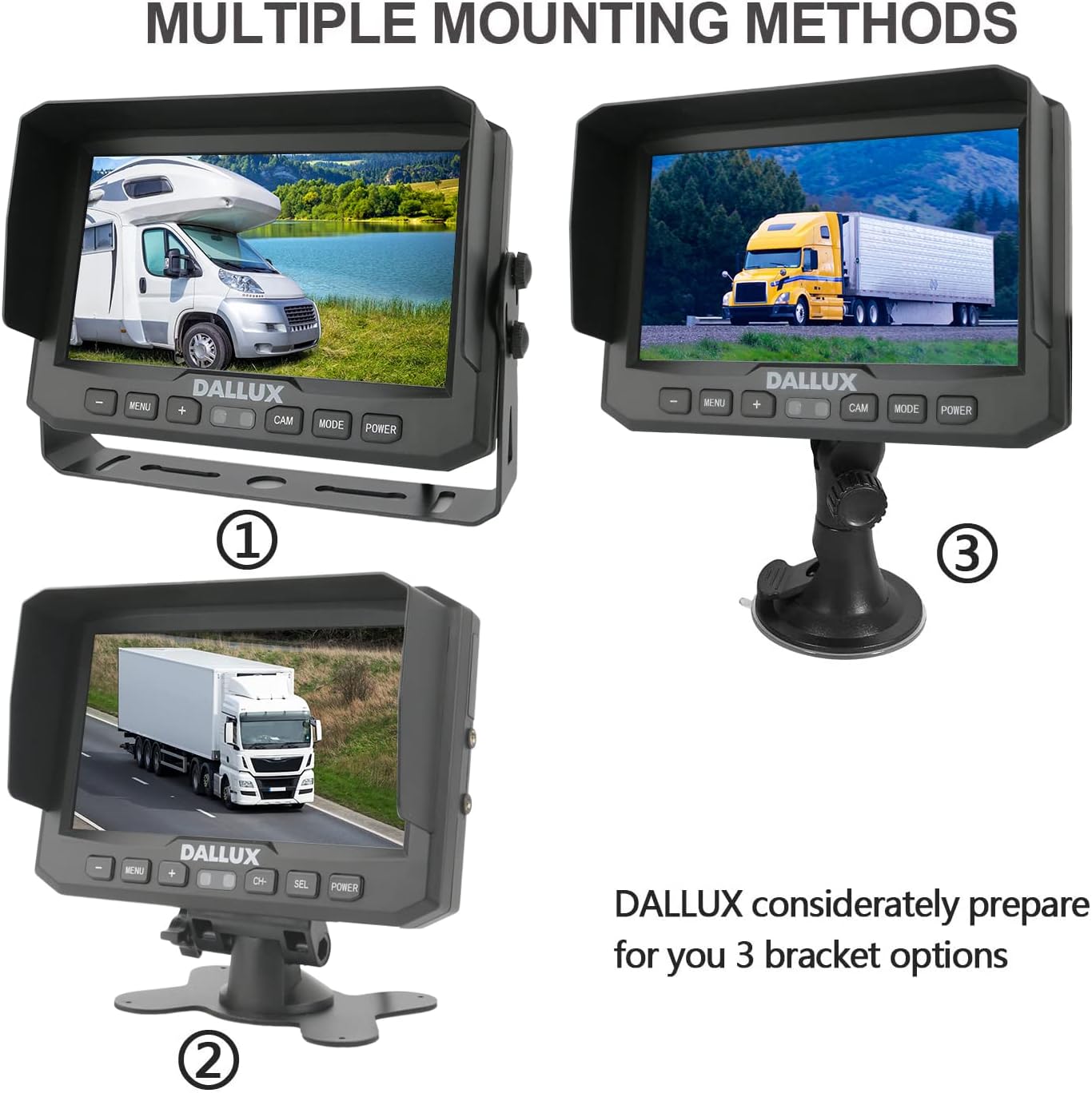 DALLUX Heavy Duty Vehicle Truck Bus Backup Camera System,Waterproof Night Vision Rear View Camera with 7 inch Monitor+66ft 4 PIN Camera Cable for Bus Truck Van Trailer RV Campers Motor Home(12V 24V)