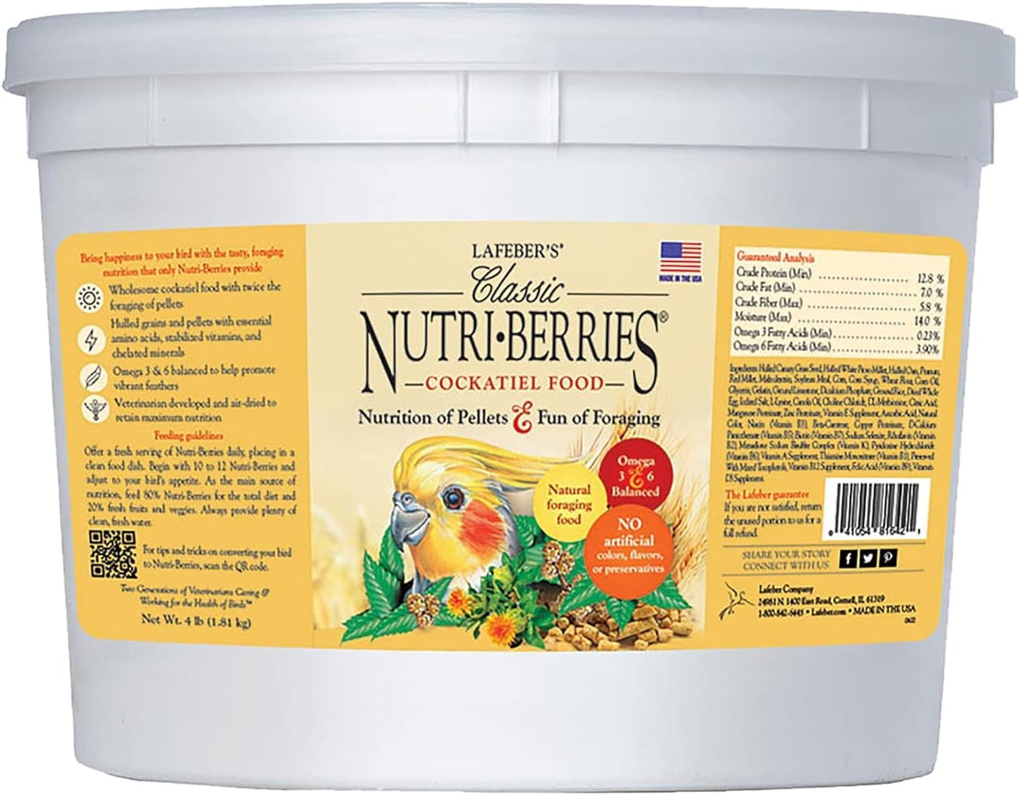LAFEBER'S Classic Nutri-Berries Pet Bird Food, Made with Non-GMO and Human-Grade Ingredients, for Cockatiels (4 lb)