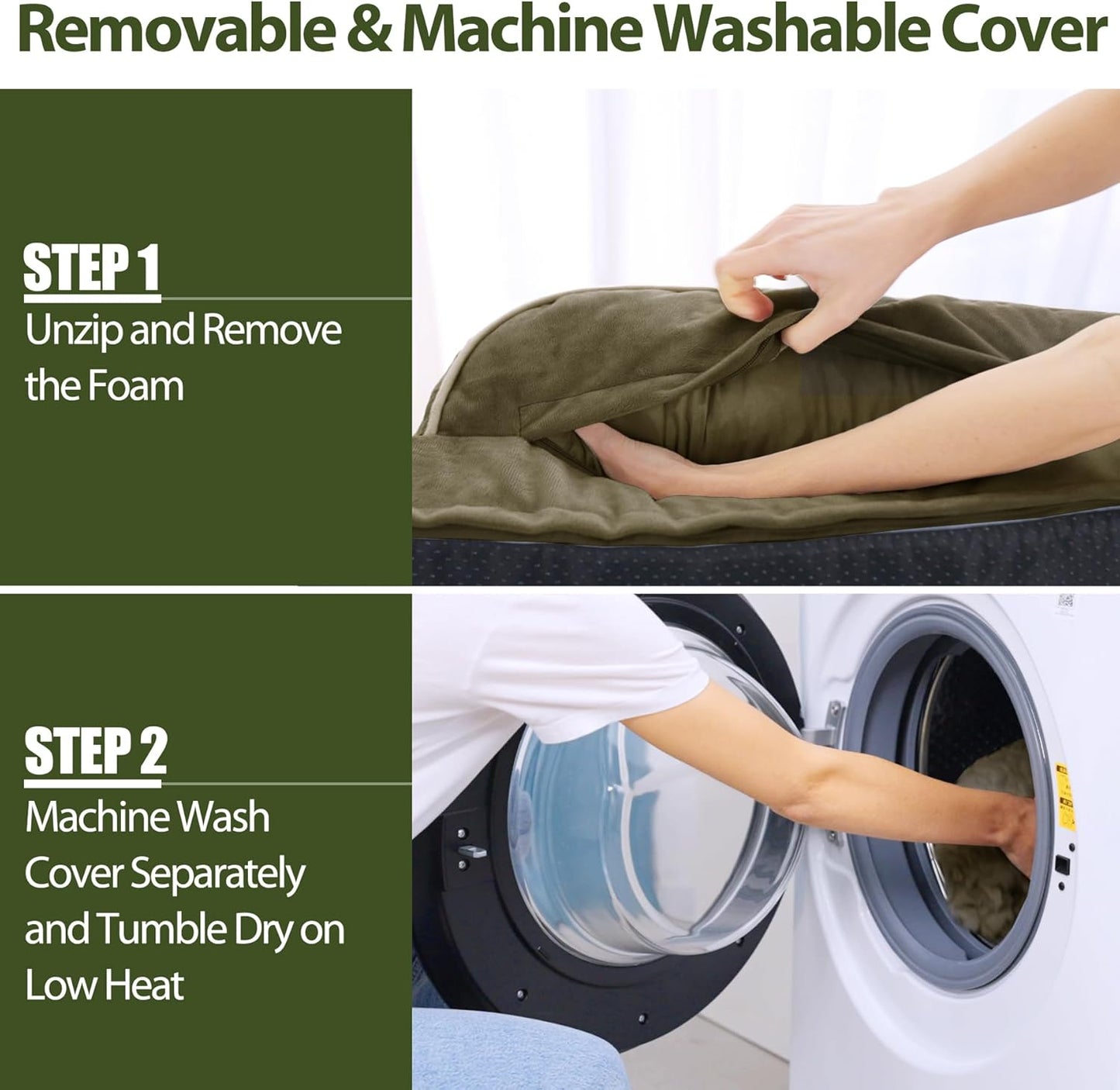 Waterproof Orthopedic Dog Beds Large, Egg-Crate Foam Dog Couch, Comfy Bolster Pet Bed with Removable Washable Cover, Nonskid Bottom (Large, Dark Green)