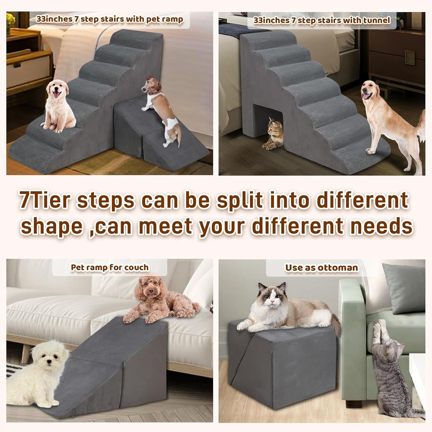 Dog Stairs & Steps for High Beds 30-36 inches High Tall for Large Medium Dogs, LitaiL 30inch 7 Steps Pet Stairs/Steps for High Beds,llDogs, Non-Slip Dog Ramps for Small Dogs and Cats