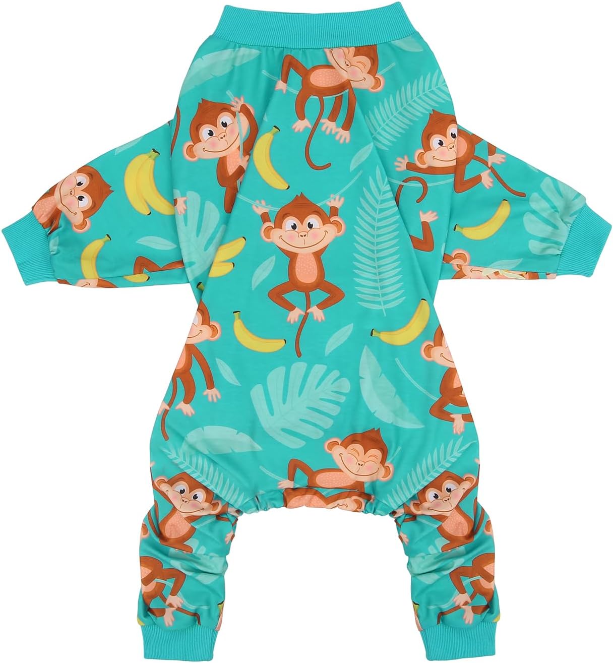 HDE Dog Pajamas One Piece Jammies Jumpsuit Pet Clothes Outfit Stretchy Lightweight Comfy Shirt Pjs for M-3XL Dogs Monkeying Around - L