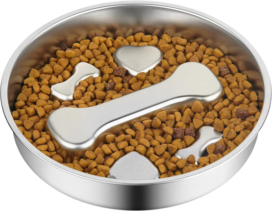 Slow Feeder Dog Bowl - 2 Cups Stainless Steel Dog Slow Feeder Food Bowl, Metal Non-Slip Lick Plate,Puppy or Cat Food Holder,Pet Supplies,Puzzle Maze Dish for Small & Medium Sized Breeds