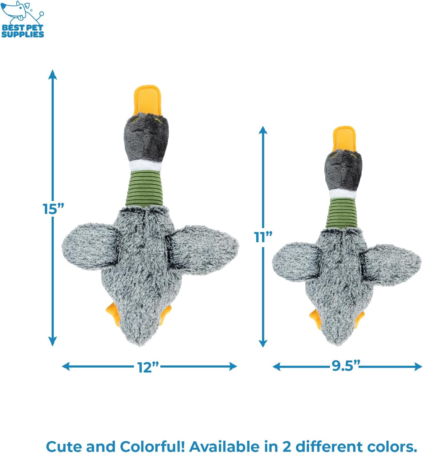Best Pet Supplies Interactive Squeaky Dog Chew Toy, Ideal Dog Toys for Chewers, Small, Medium & Large Dogs, and Fetch Lovers - Mallard Duck Wing (Gray), Large