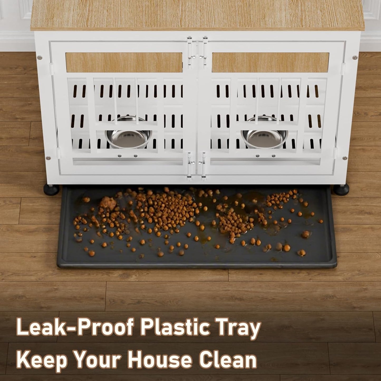 Dog Crate Furniture End Table, 38 Inch Hidden Kennel Cabinet with Removable Tray, Thickened Metal Frame Dog Cage, Dual-Purpose Pet House & Nightstand for Living Room