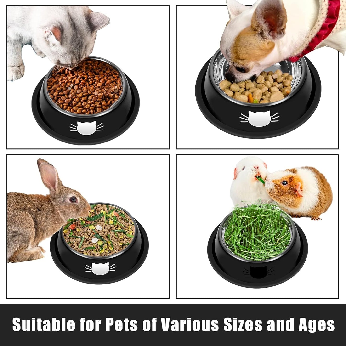 2 Pcs Non-Slip Stainless Steel Small Cat Food Bowls - Unbreakable, 13 Oz, Suitable for Indoor Small Pets - Removable Rubber Base, Easily Clean, Lovely Color