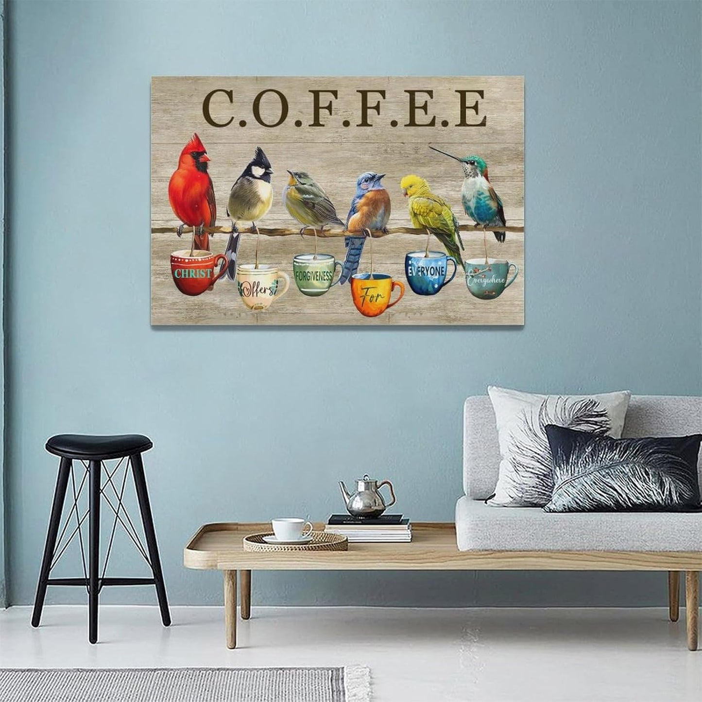 Rustic Bird Coffee Wall Art Kitchen Christ Coffee Pictures Wall Decor Farmhouse Cardinal Hummingbird Canvas Print Painting Artwork for Coffee Bar Living Room Bedroom 16"x24"