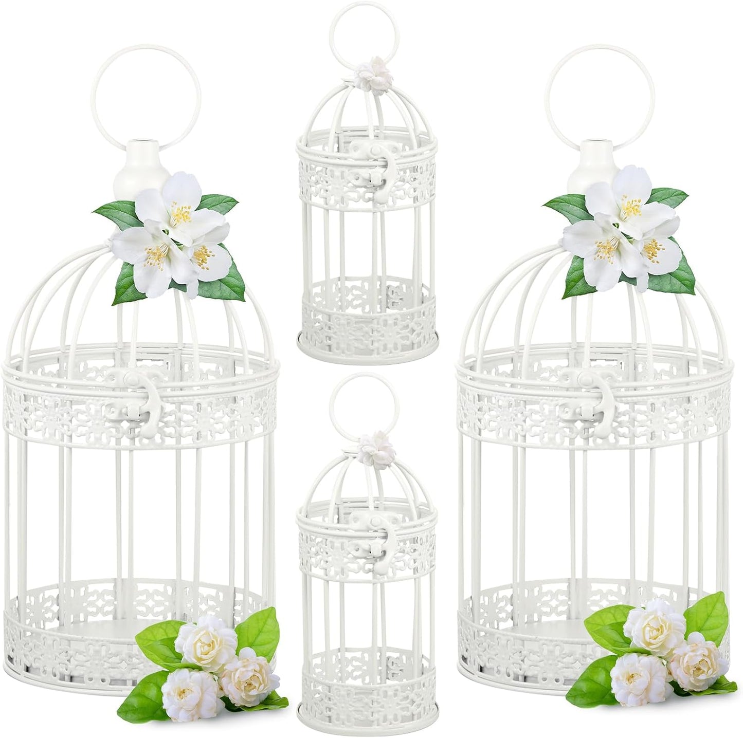 Sliner 4 Pcs Bird Cage Decorative Candle Holder Vintage Candle Holder Cage Lanterns Model for Modern Table House Home Decoration(White)