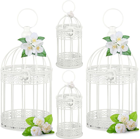 Sliner 4 Pcs Bird Cage Decorative Candle Holder Vintage Candle Holder Cage Lanterns Model for Modern Table House Home Decoration(White)