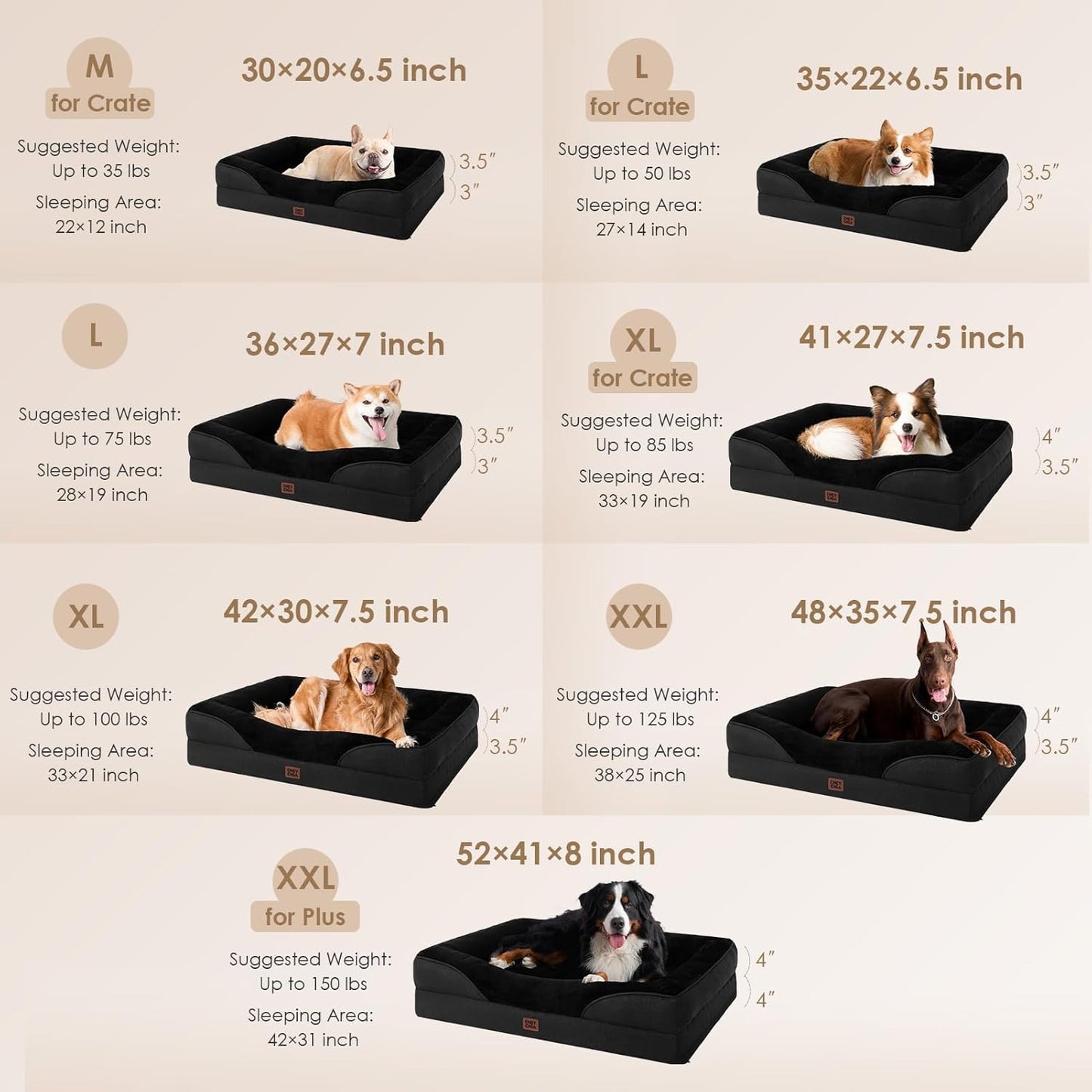 EHEYCIGA Memory Foam Dog Bed for Medium Size, Orthopedic Dog Sofa with Sides and Waterproof Liner, Washable Bolster Pet Couch with Removable Cover, 30x20x6.5 Inch, Black