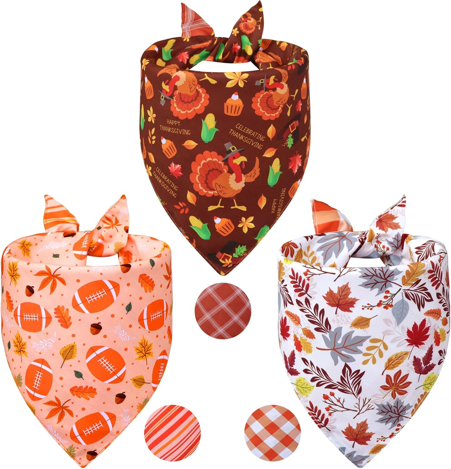 Thanksgiving Dog Bandanas Large 3PCS, 6 Pattern Fall Scarf for Boy and Girl, Pumpkin Leaves Rugby Triangle Reversible Bibs Breed for Puppy Pets