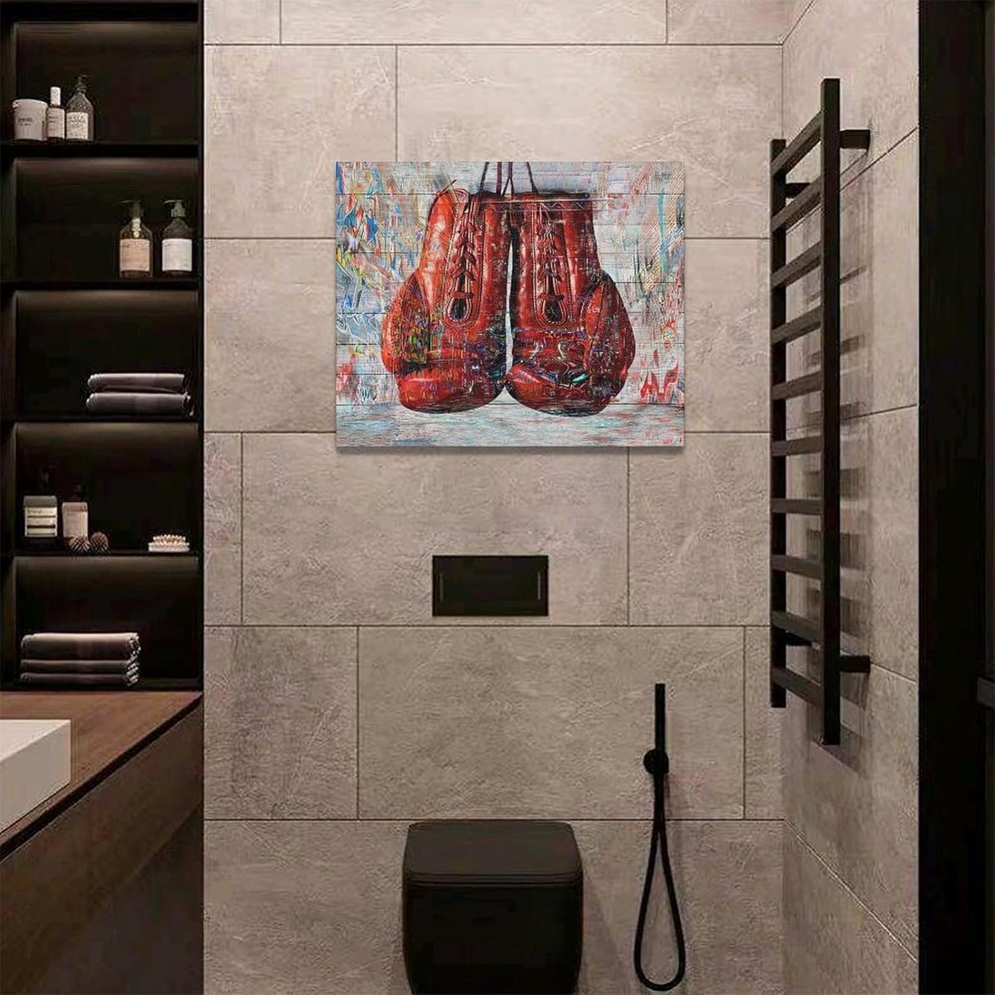 Quorin Banksy Graffiti Boxing Wall Art Red Boxing Gloves Pictures Gym Sport Wall Decor Canvas Print Painting Artwork for Gym Living Room Bedroom 16"x20"