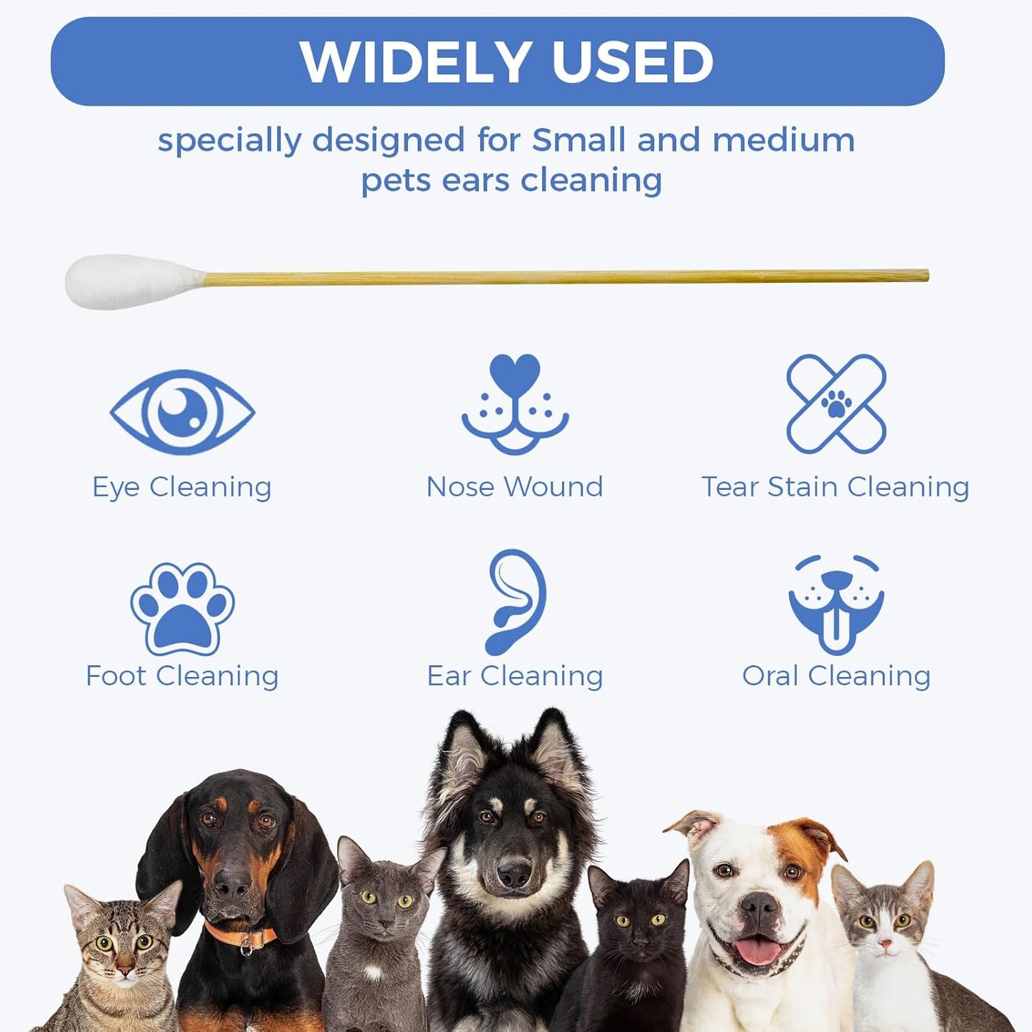 GOLD HONEY 6 Inch Large Cotton Swabs, 100PCS Dog Ear Swabs with Bamboo Handle for Dogs, Pet-Specific, Gentle Design, Lint-Free, Canine Cotton Stick Ear Cleaning