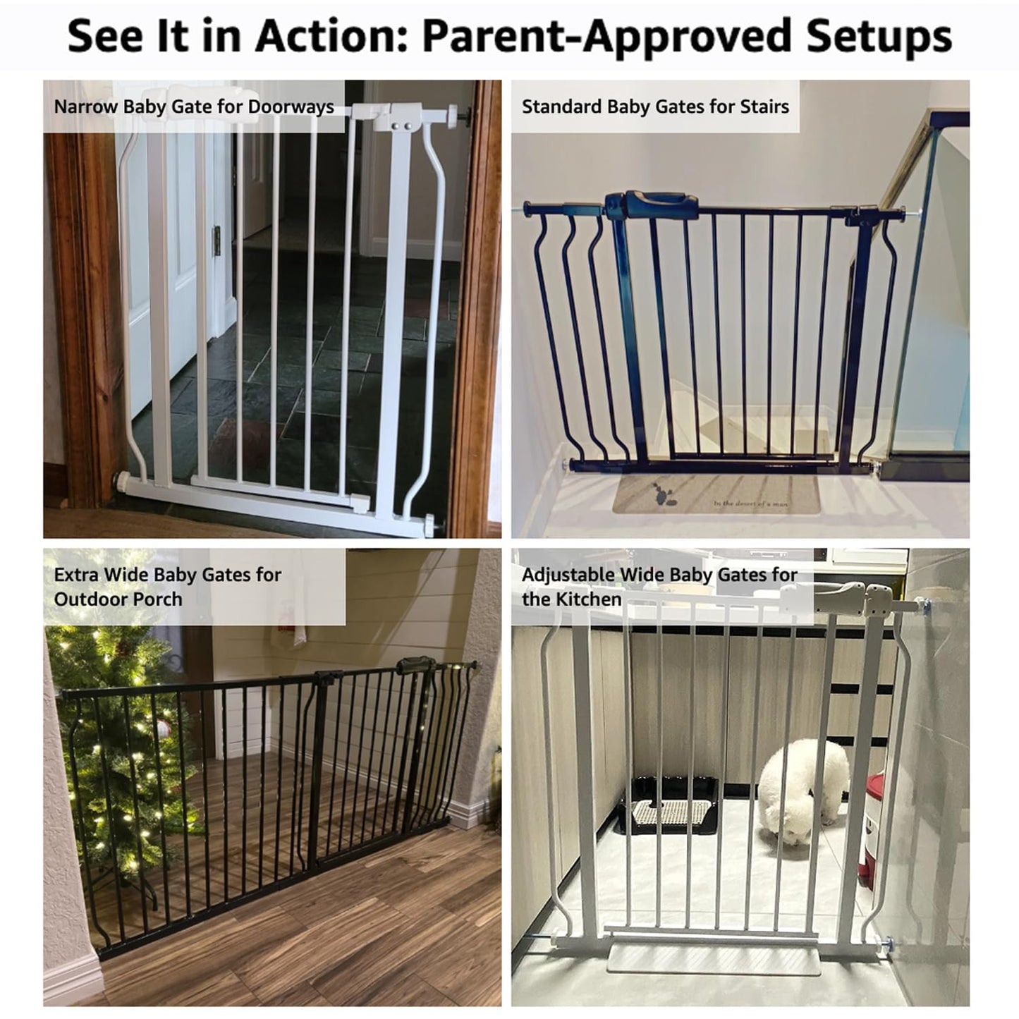 Extra Wide Baby Gate 85.8-90.5 Inch, Pressure Mounted No Drilling, for Stairs & Doorways, Metal White Indoor Safety Gate for Kids and Dogs