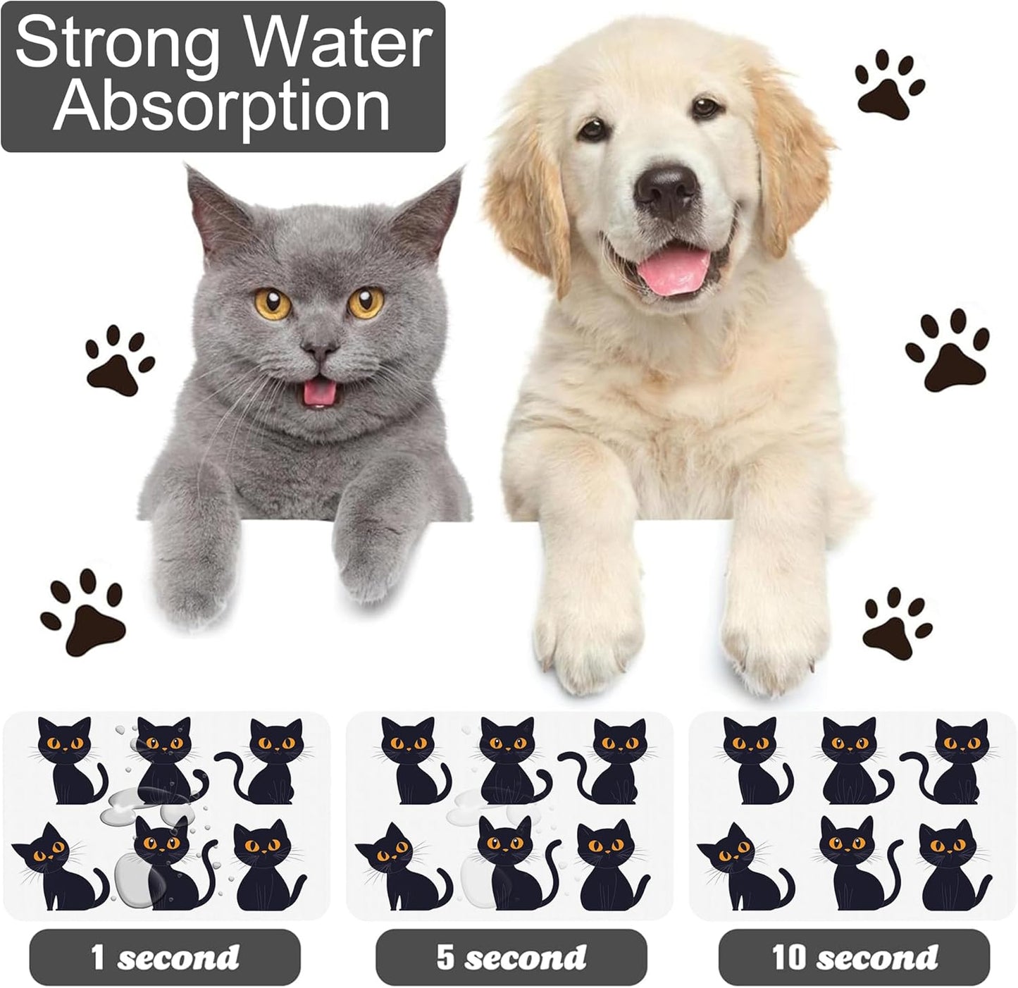 Cute Black Cats Dog Food Mat-Absorbent Pet Feeding Mat for Food and Water Bowl, Quick Dry Dog Placemat with Rubber Backing-No Stains Pet Supplies for Messy Drinkers 16"x24"