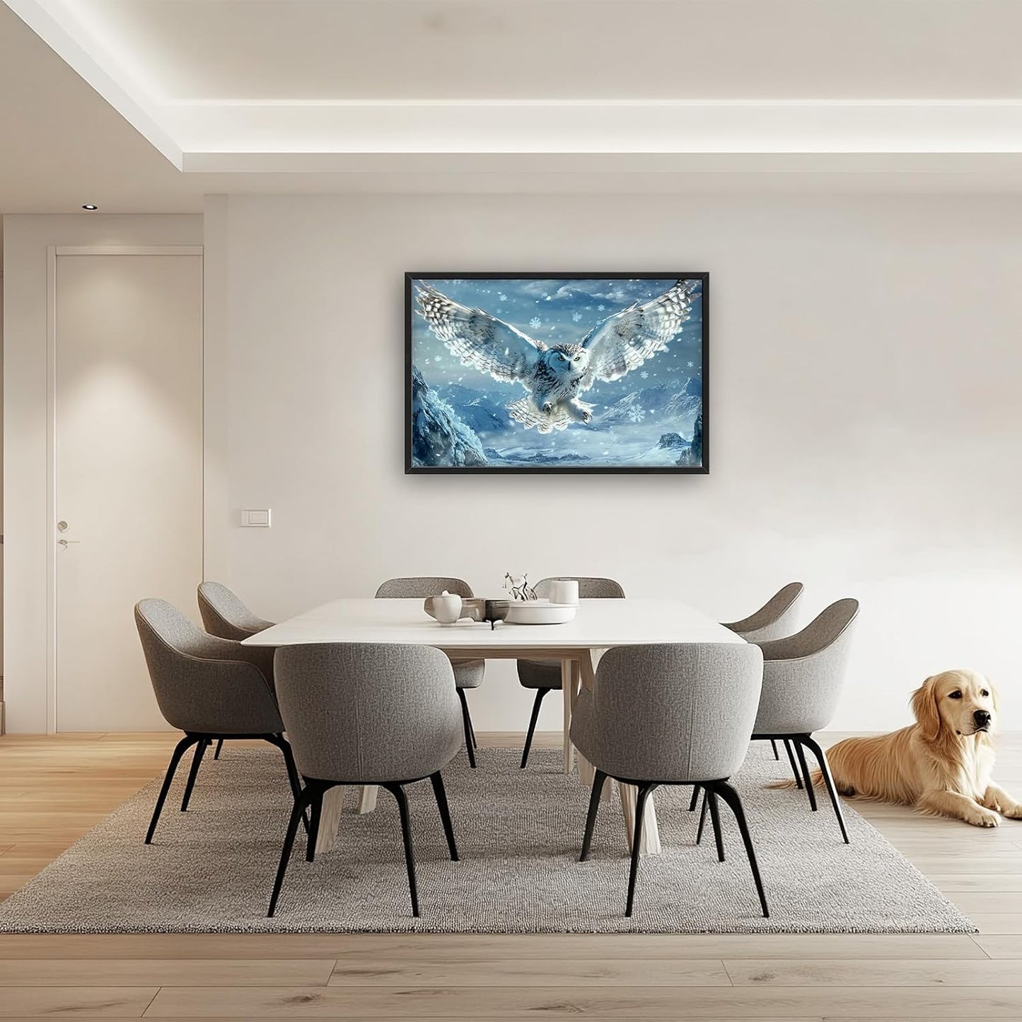 Framed Large Snowy Owl Wall Art for Living Room, Oversized Snowy Mountain Wall Decor Landscape Canvas Painting Modern Artwork Home Decoration for Living Room Bedroom Office 36"x24"