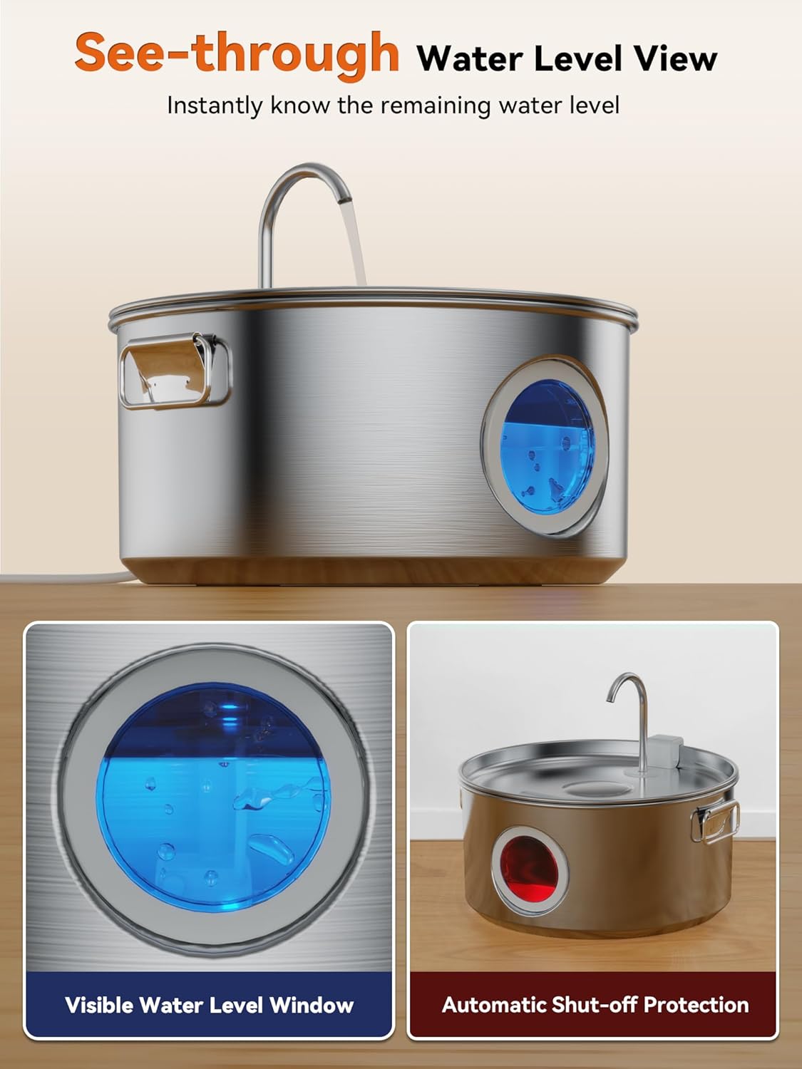 Dog Water Fountain for Large Dogs, 3.2Gal/406oz/12L Stainless Steel Dog Water Fountain, Quiet Dog Water Bowl Dispenser with Visible Window for Multi-pet Home, Includes 7 Filters Set