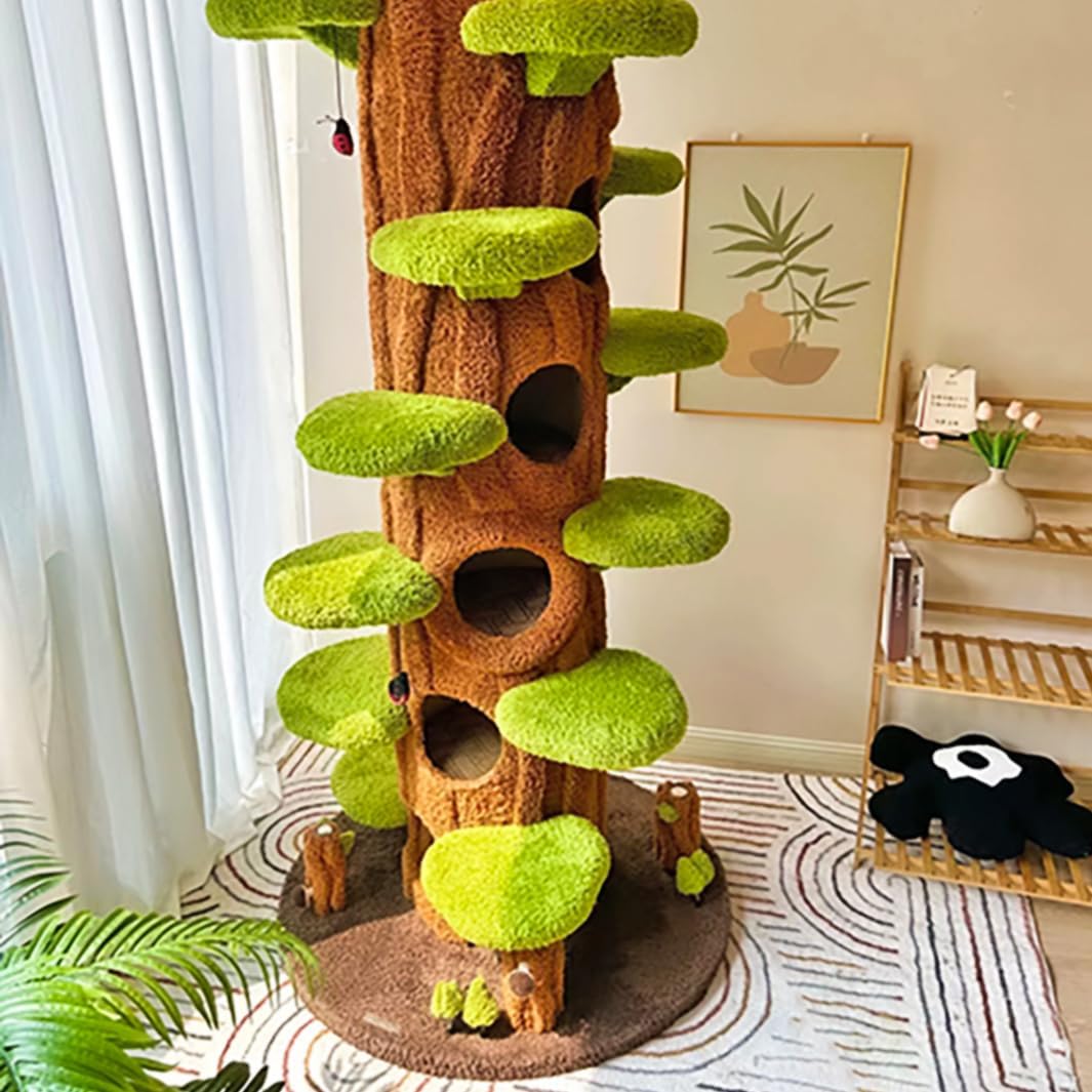 Magic Forest Cat Tree Tower, 90 inches Tall, Real Solid Wood Cat Tree for Multi-Cat Household