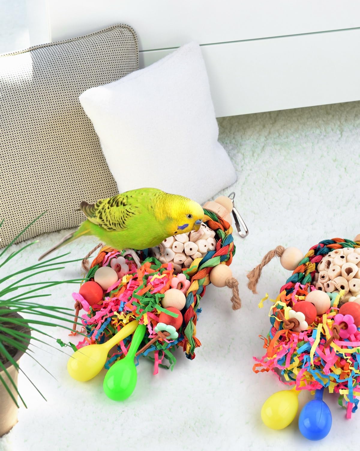 Bissap Conure Toys, 2PCS Bird Parrot Foraging Shredder Hanging Toys Sola Balls with Sand Hammer for Small Parrots Parakeets Conures Cockatiels Love Birds Cage Toy